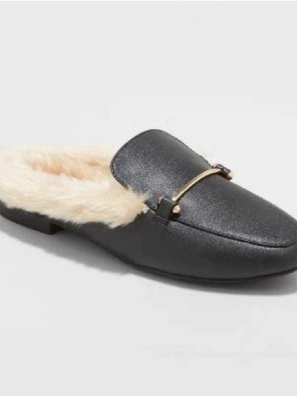 a new day Black Faux-Fur Lined Mule with Gold Bit